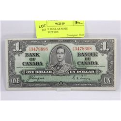 1937 ONE DOLLAR NOTE COYNE/TOWERS