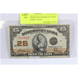 1923 DOMINION OF CANADA 25 CENT "SHINPLASTER" NOTE