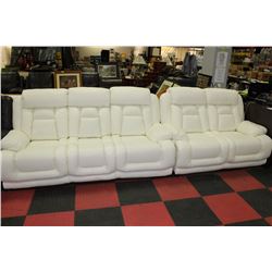 NEW WHITE PERFORATED LEATHER RECLINING 82" SOFA W