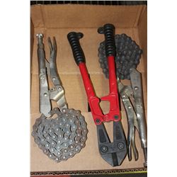 BOX W/ BOLT CUTTERS AND 2 CHAIN