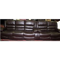MARTIN NEW BROWN LEATHERETTE RECLING 7FT SOFA W