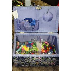 VINTAGE SEWING BASKET WITH EMBROIDERY THREAD ETC