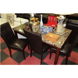 FAUX MARBLE TOP TABLE WITH 5 CHAIRS