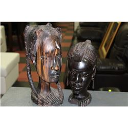 TWO WOOD CARVED HEADS