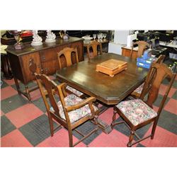 1930'S ESTATE 53 1/2" X 41 1/2" TABLE, BUFFET & 6