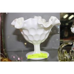 FLUTED THUMB PRINT MILK GLASS CANDY DISH
