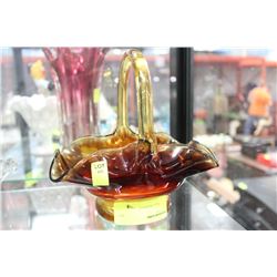 AMBER ART GLASS BASKET