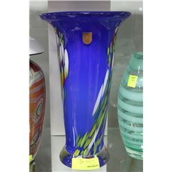BLUE MADE IN CZECH REPLUBLIC LARGE ART GLASS VASE