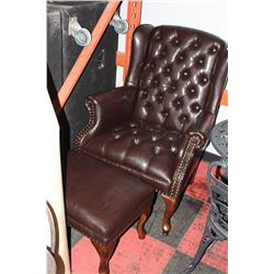 BROWN LEATHERETTE WINGBACK PARLOUR CHAIR WITH