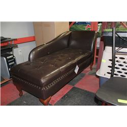 BROWN LEATHERETTE STORAGE CHAISE LOUNGE