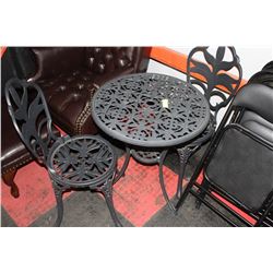 SMALL BLACK METAL TABLE WITH 2 CHAIRS