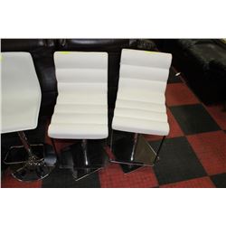 SET OF 2 WHITE LEATHERETTE & CHROME HYDRALUIC LIFT