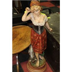 CEMENT CARVED EUROPEAN LADY WITH SHEEP