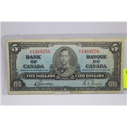1937 $5 CANADIAN NOTE