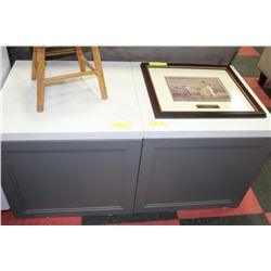 GREY WOOD MARBLE TOP PEDASTALS X2