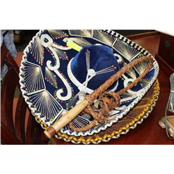SET OF 3 SOMBREROS & WHIP