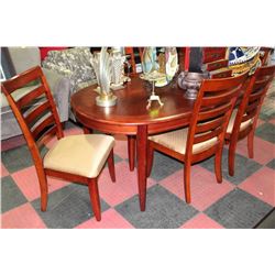 WOOD OVAL DINING TABLE WITH LEAF & 6 WOOD FABRIC