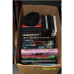 BOX OF BOOKS & DVD'S