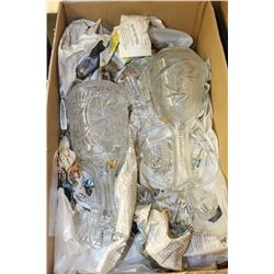 ESTATE BOX OF CRYSTAL & GLASS DECANTERS, CUPS, ETC