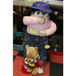 LARGE DOLL & CHRISTMAS BEAR