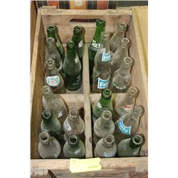 VINTAGE WOODEN COKE CRATE WITH COLLECTIBLE BOTTLES
