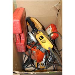 BOX OF ASSORTED POWER TOOLS