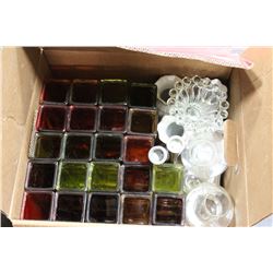 BOX OF VASES AND CANDLE HOLDERS