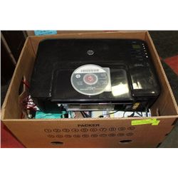 BOX OF MISC INCLUDES HP PRINTER, ELECTRIC LISCENCE