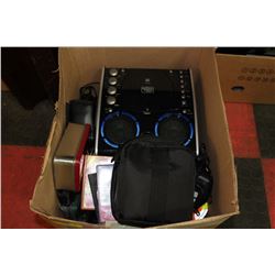 BOX OF MISC INCLUDING KARAOKEE MACHINE, LOTTO