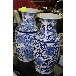 PAIR OF BLUE AND WHITE VASES 14" TALL