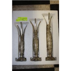 SET OF 3 SILVER LEAF FINISH CANDLE HOLDERS
