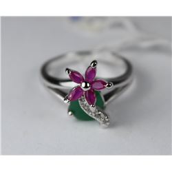 .925 SILVER RUBY, EMERALD & CZ RING - SIZE 6