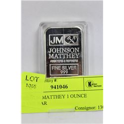 JOHNSON MATTHEY 1 OUNCE SILVER BAR