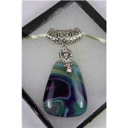 HAND CRAFTED MULTI COLORED AGATE PENDANT ON SILK C