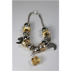 PANDORA STYLE BRACELET WITH CRYSTAL AND ABALONE