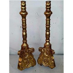 Large gold painted candle holders 30" tall