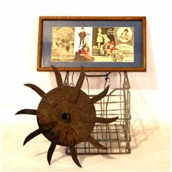 Plow Disc, Milk Crate & Framed Advertising