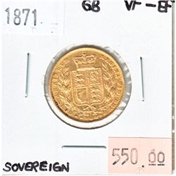 1871 Great Britain Gold Sovereign in Very Fine to Extra Fine Condition. This piece contains .917 Pur