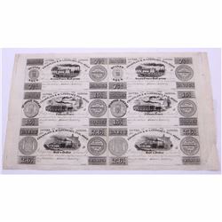 Champlain & St. Lawrence Railroad Merchant Script Sheet. This uncut sheet contains two 7 1/2 d, two 
