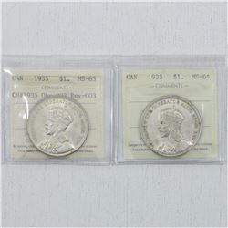 Estate Lot of 2x 1935 Canada Silver Dollar ICCS Certified coin. You will receive one coin Certified 