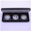 Image 1 : Lot of 3x hologram Commemorative $5 Silver Maple Leaf Coins in Black Leatherette Display. You will r