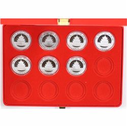 7 x 2009-2015 China Panda 1oz .999 Fine Silver Coins in Red Velvet Display Box. (Tax Exempt) 7pcs