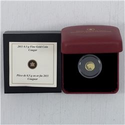 2011 Canada 25-cent .5g Gold Cougar issued by the Mint (TAX Exempt)