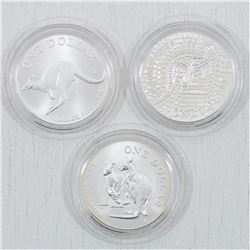 Estate Lot of 3x 1998, 1999 and 2001 Australia 1oz Fine Silver One Dollar Kangaroo Coins (Tax Exempt