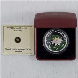 2010 Water Lily $20  Fine Silver Coin Issued by the Royal Canadian Mint. (Tax Exempt) - worn box and