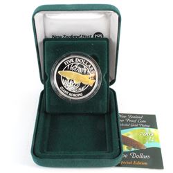 Special Edition 2003 New Zealand selected Gold plating  Giant Kokopu Silver Proof Five Dollar coin. 