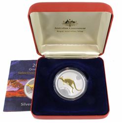 2006 Australia 1oz. .9999 Fine Silver Kangaroo with Selective Gold plating. (Tax Exempt)