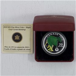 2010 $20 Maple Leaf Crystal Raindrop Fine Silver Coin issued by the Royal Canadian Mint. (Tax Exempt