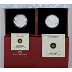 Estate Lot of 2x 2012 $15 Lunar Year of the Dragon Silver Coins issued by the Royal Canadian Mint. Y