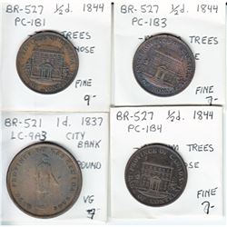 4 x Group Lot of Bank Tokens.  Varieties as indicated on holders. Sold as is, no returns